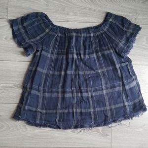 Off the shoulder sheer gypsy-style plaid shirt